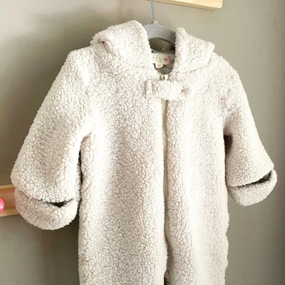 Egg New York Ivory Sherpa Fleece Baby Bunting /  Snow Suit